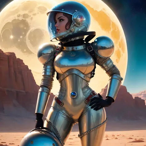 sexy woman polished aluminum suit desert moon landscape jetpack glass dome helmet perfect hair (AtomPunkStyleSD15:1.0)
(masterpiece:1.5) (painting:1.1) (best quality) (detailed) (intricate) (8k) (HDR) (wallpaper) (cinematic lighting) (sharp focus)