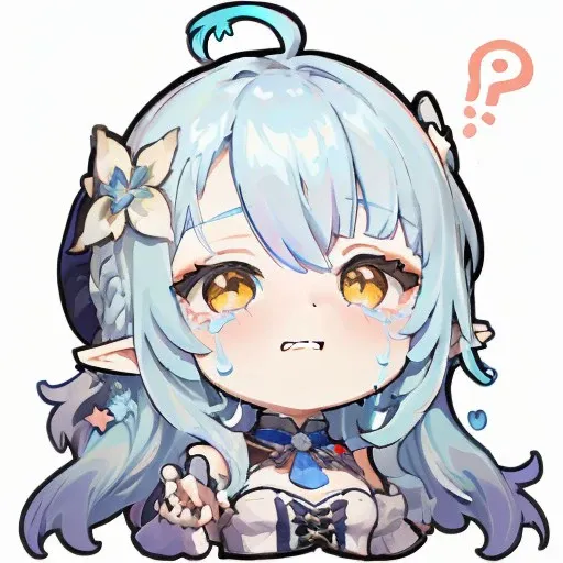 dripping tears, <lora:gstamp_02-000008:1>, (chibi), (big head, close-up face), (upper body), simple background, white background, emoji, emote, <lora:lamy:0.55>, (yukihana lamy), virtual youtuber, yellow eyes, blue hair, elf, pointy ears, heart ahoge,