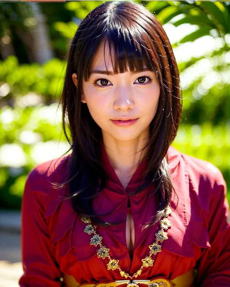 best quality, photorealistic, 8k, high res, 1girl, woman, (professional lighting), (portrait:0.6), (red kimono dress:1.72), gorgeous, black hair, (1girl eyes looking at viewer:1.4), ((looking at viewer:1.6)), (looking at the camera), photorealistic, (bokeh...