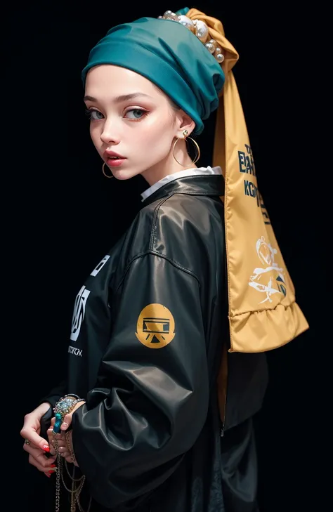 streetwear girl with pearl earring painting in streetwear clothing in tokyo