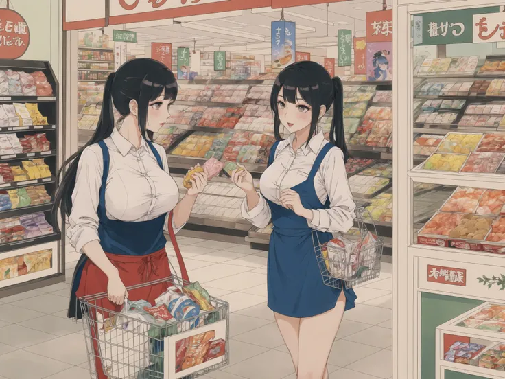 1girl, best quality, illustration, masterpiece, shop, buying condoms, candy store, fluttered hair, shopping, convenience store, HDR, reflective, glossy, high contrast, storefront, adjusting bra, adjusting panties, food stand, kourindou, hajimete no otsuka...
