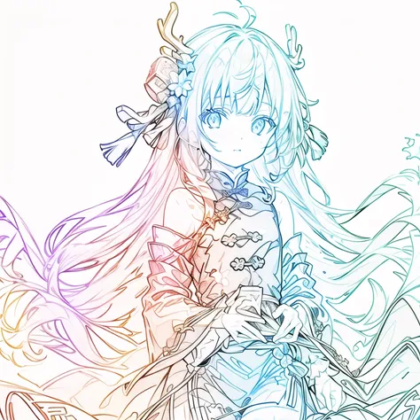 anime girl with long hair and a dress with flowers in her hair