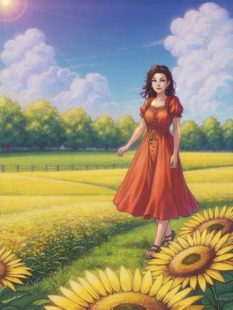 <lora:thirtyfoursan:0.7> woman in a summer dress standing in a field, 34san,