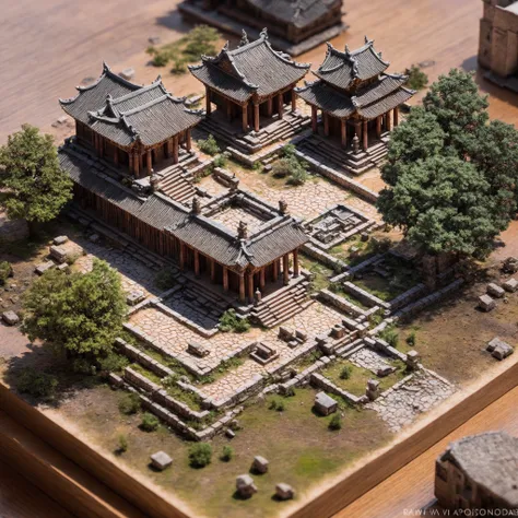 mini(ttp), (8k, RAW photo, best quality, masterpiece:1.2), (realistic:1.37),(ancient temple), miniature, landscape,  (isometric), glass tank,<lora:miniature_V1:0.6>, on table