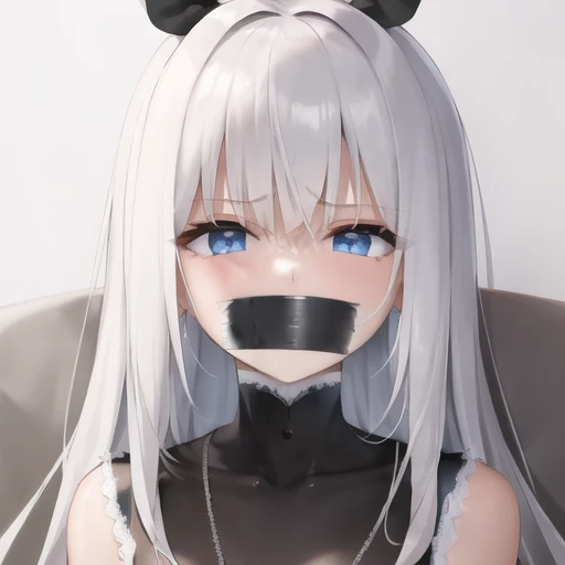 anime girl with tape on her mouth and ears