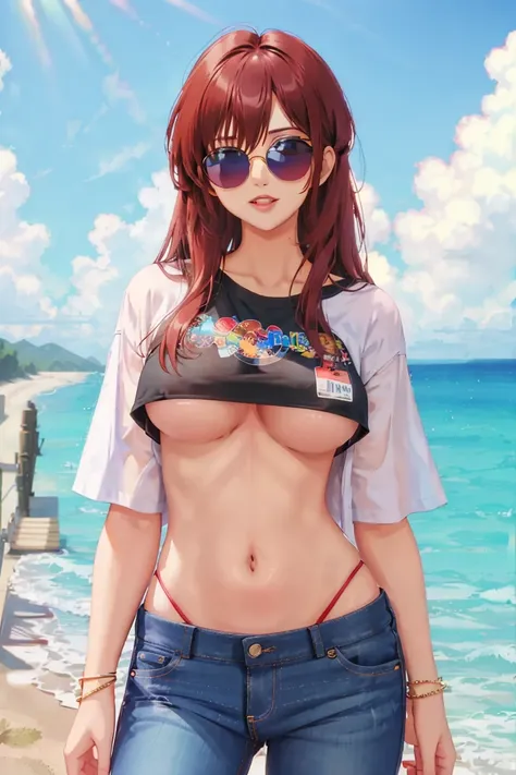 Cropped shirt + underboob |anime + realistic|