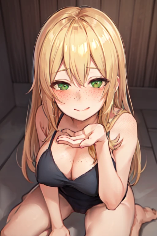 1gril, cupping hand, waiting for cum, closed mouth,  kneeling, facing viewer, straight-on, looking at viewer,  happy, blonde hair, green eyes, freckles, mature female, large breasts, long hair,  <lora:concept-cupping_hands-v1:0.7>