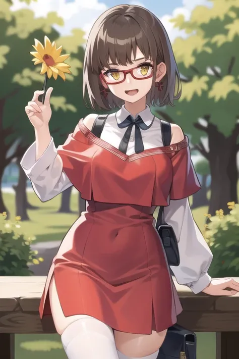 masterpiece, best quality, 1girl,(solo:1.3),standing,
NinomiyaHana,short hair,red glasses,brown hair,yellow eyes,