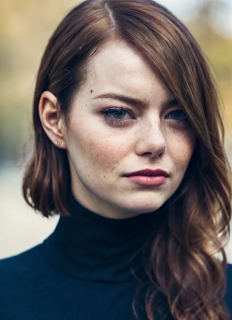 A stunning intricate full color portrait of (sks woman:1),wearing a black turtleneck, epic character composition, by ilya kuvshinov, alessio albi, nina masic, sharp focus, natural lighting, subsurface scattering, f2, 35mm, film grain, <lora:locon_emmastone...