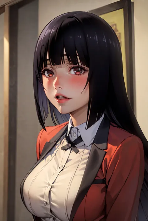 (best quality:1.1), (masterpiece:1.4), close up, portrait,
1girl, jabami yumeko, blue hoodie, jeans, blunt bangs, black hair, looking at viewer,  parted lips, 
 <lora:Yumeko1x85x2x15xx:0.70>,