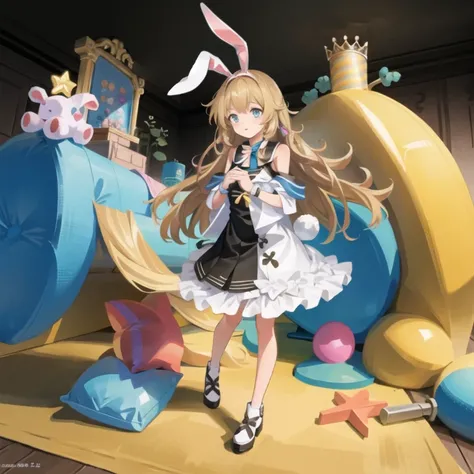 masterpiece, best quality,1girl, (solo:1.3),standing,full body, 
ChioriMikami,long hair,blue eyes,blonde hair,rabbit ears,flat chest,
official art, simple background, close-up,