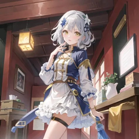 masterpiece, best quality, 1girl,(solo:1.3),standing,official art, simple background, close-up,looking at viewer, 
Fuji,short hair,silver hair,white hair,yellow eyes,