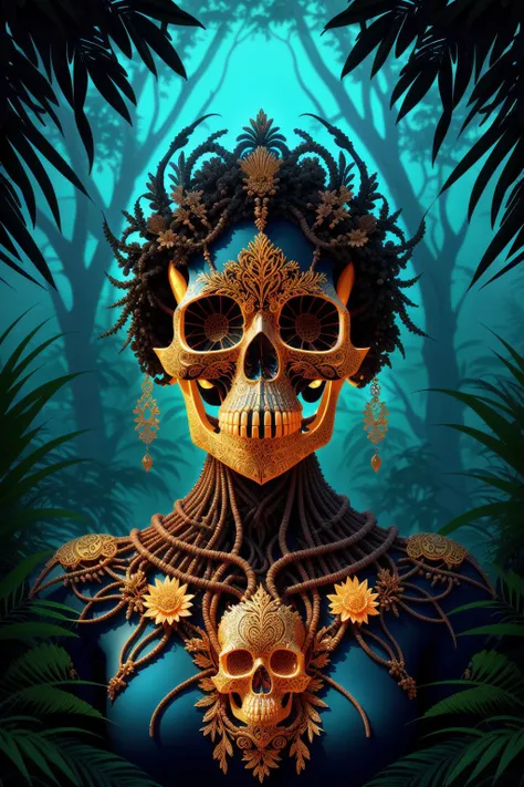 epoxy_skull, (illustration), (masterpiece), (best quality), (detailed), Sokana, Goddess of Nature, as she first revealed herself in the Bugunda Kingdom of the African Great Lakes region, ethereal and awe-inspiring, adorned with elements of nature and tradi...