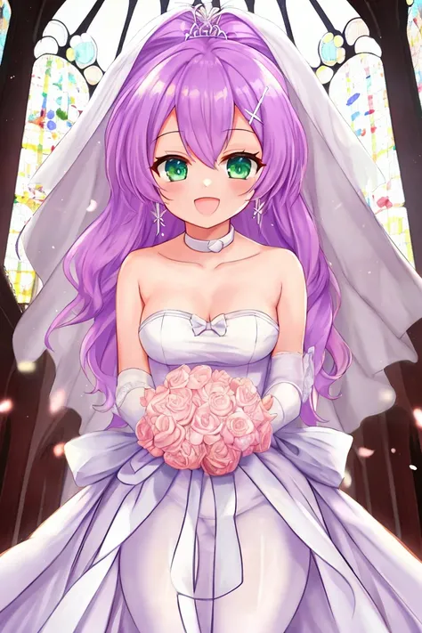 <lora:javelin_v2.0:0.8>, javelin(azur lane), (blissful_purity), wedding dress, 1girl, solo, jewelry, church,:d, looking at viewer,, masterpiece, best quality,