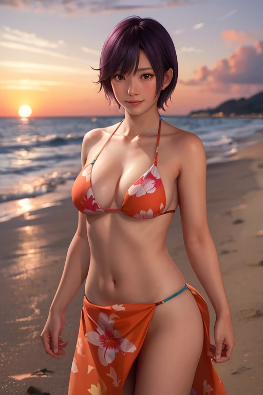 <lora:doa_nagisa:0.7> nagisa, bikini, sarong, sunset, beach