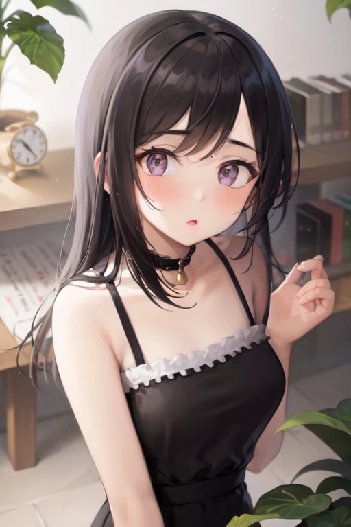 anime girl in black dress with a clock in the background