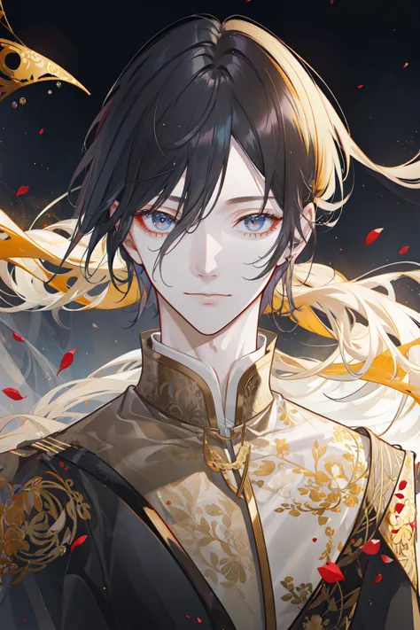 masterpiece, best quality, 1 male, adult, handsome, tall muscular guy, broad shoulders, finely detailed eyes and detailed face, extremely detailed CG unity 8k wallpaper, intricate details, intricate details, long beige hair, wizard, commandant, night, magi...