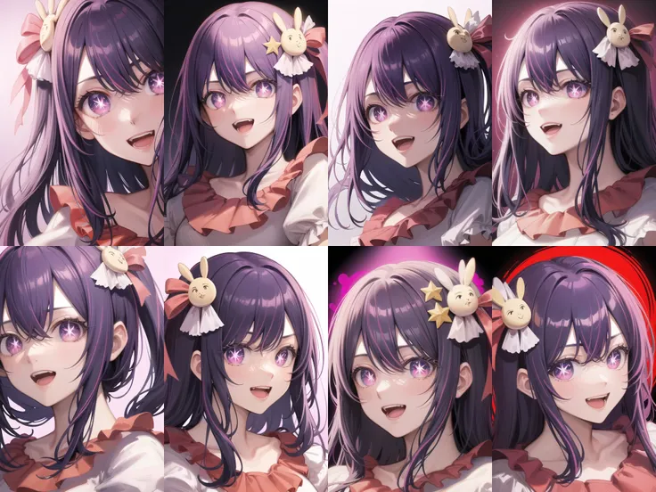 <lora:hoshino_ai_v0.1a:1>
hoshino ai, face, frilled dress, portrait, upper body, :d, happy, wide-eyed,, masterpiece, best quality, highly detailed
