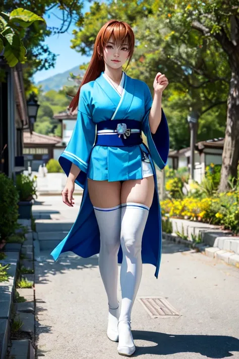 <lora:doa_kasumi:0.7> kasumi, blue kimono, white sash, white thighhighs