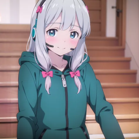 best quality, (masterpiece:1.2), highly detailed, indoors, stairs, anime style,
1girl, solo, <lora:chara_Eromanga-sensei_Sagiri_v1:0.7>, sagiri, happy, closed mouth, blush, looking at the viewer, standing,
grey hair, long hair, multicolored hair, blue eyes...