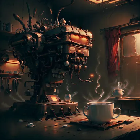 <lora:NightmarishAIv2:1>, NightmarishAIcoffee machine in kitchen