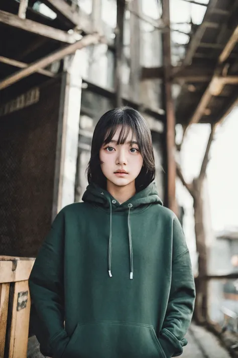 jp_style person, fashion photo of young Asian college tj, RAW photo, (masterpiece:1.2), best quality, Dutch angle perspective, ultra-detailed, deep dark eyes, green hoodie, beautiful eyes, extremely detailed face, textured skin, film grain, <lora:tj-00001...