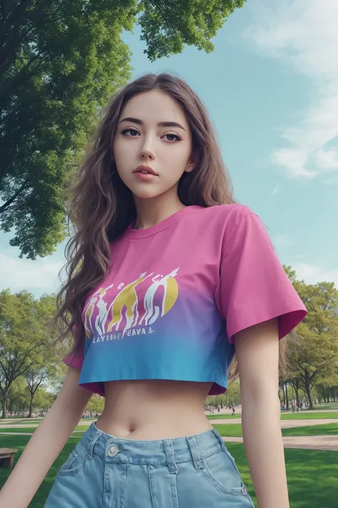 cropped-fC, detailed face, colorful clothing, park, sky, trees, <lora:cropped-fC_v1.0:0.4>