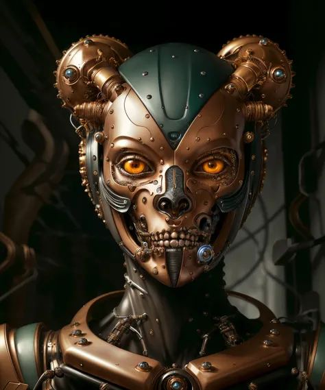 a close up symmetrical portrait of a cyberpunk monster, biomechanical, mshn robot, carbon fibre, hyper realistic, intricate design, (insanely detailed:1.4), (extremely fine details:1.35), Extremely sharp lines, cinematic lighting, Photorealistic, a detail...