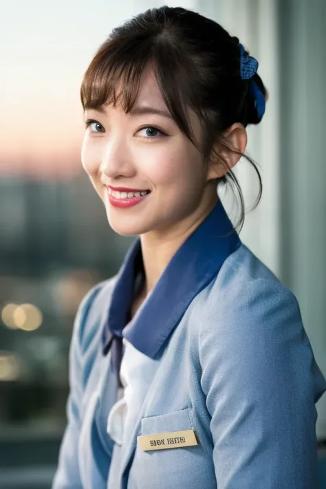 wearing gray anauniform with blue ribbon on neck,(RAW photo, best quality), (realistic, photo-realistic:1.4), masterpiece, an extremely delicate and beautiful, extremely detailed, 2k wallpaper, Amazing, finely detail, extremely detailed CG unity 8k wallpap...