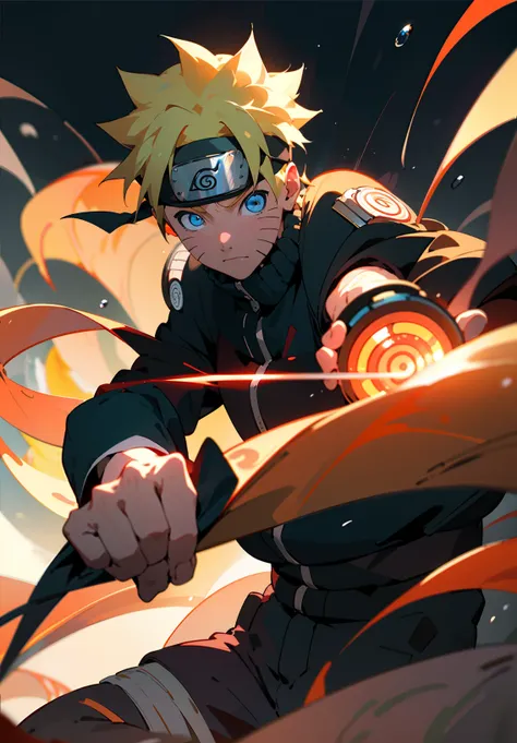 <lora:Naruto:1>, uzumaki naruto, 1boy,male focus, (glowing Rasengan), masterpiece, best quality,(close up,action shot), looking at viewer,shadow and light, blurry foreground,konohagakure symbol, water drop, blue eyes, fighting,