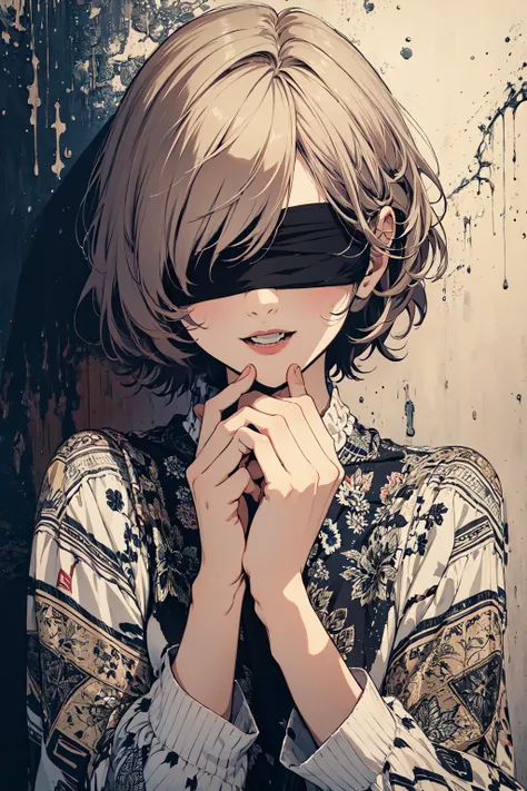 (masterpiece, top quality, best quality, official art, beautiful and aesthetic:1.2),
blindfold, solo, 1girl, open mouth, short h...