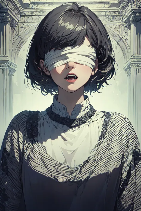 (masterpiece, top quality, best quality, official art, beautiful and aesthetic:1.2),
blindfold, solo, 1girl, open mouth, short h...