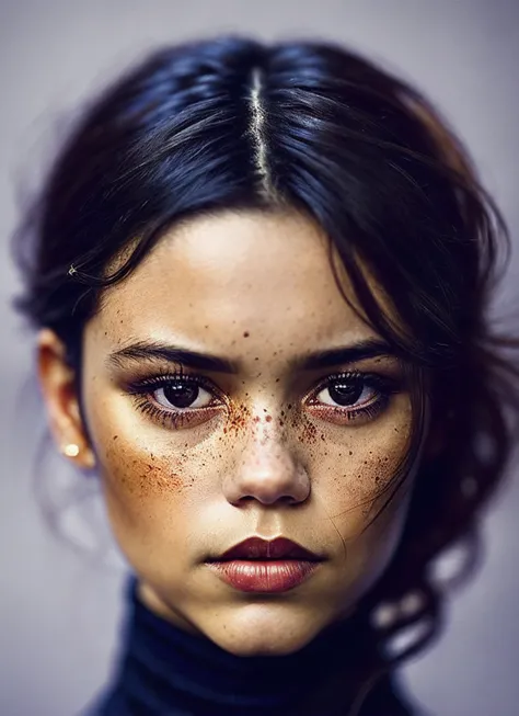 A stunning intricate full color portrait of (sks woman:1), wearing a black turtleneck, epic character composition, by ilya kuvshinov, alessio albi, nina masic, sharp focus, natural lighting, subsurface scattering, f2, 35mm, film grain, <lora:locon_jennaort...