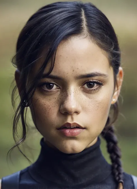 A stunning intricate full color portrait of (sks woman:1), wearing a black turtleneck, epic character composition, by ilya kuvshinov, alessio albi, nina masic, sharp focus, natural lighting, subsurface scattering, f2, 35mm, film grain, <lora:locon_jennaort...