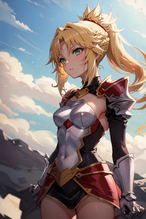 mordred (fate), ponytail, green eyes, braid, <lora:Mordred:0.9>