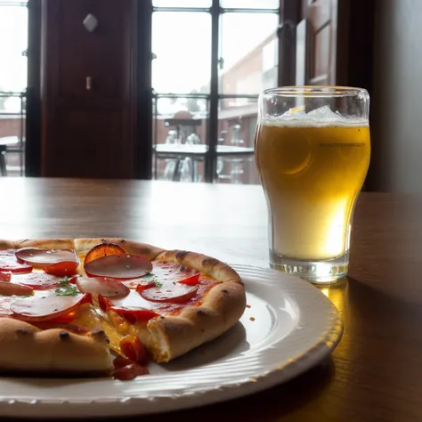 Photograph of a pizza with cheese and pepperoni slices and a glass of soda <lora:ReaPhoLoRA-10:1>, (good composition), (in frame), centered, 8k, 4k, detailed, attractive, beautiful, impressive, photorealistic, realistic, cinematic composition, volumetric l...