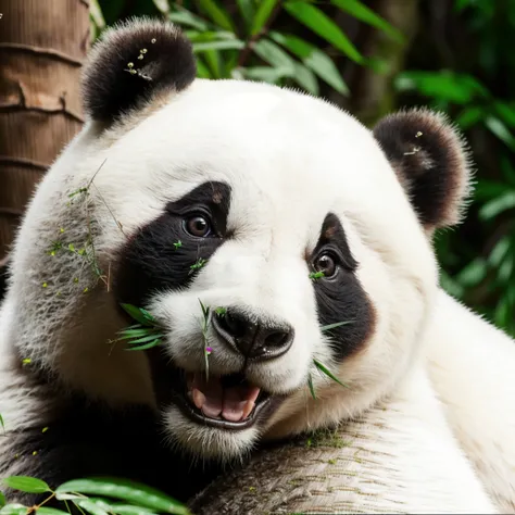 Photograph of a panda eating bamboo in a forest with other pandas <lora:ReaPhoLoRA-10:1>, (good composition), (in frame), centered, 8k, 4k, detailed, attractive, beautiful, impressive, photorealistic, realistic, cinematic composition, volumetric lighting, ...