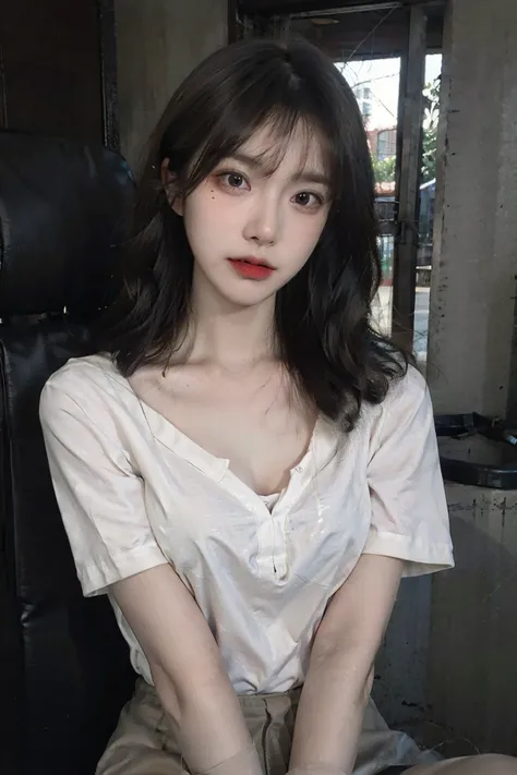 Best quality, masterpiece, ultra high res, (photorealistic:1.4), raw photo, (Authentic skin texture:1.3), (film grain:1.3), panorama, character portrait, very wide shot, Full body, narrow waist, cowboy shot , in the dark, deep shadow, low key, cold light, ...