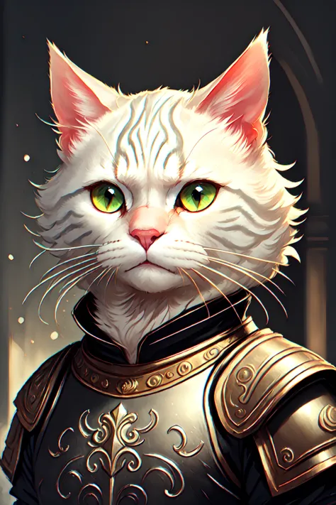 <lora:c4ttitudev2-000003:0.8> c4ttitude, white cat, portrait, black roman outfit <lora:comboutfit:0.5>