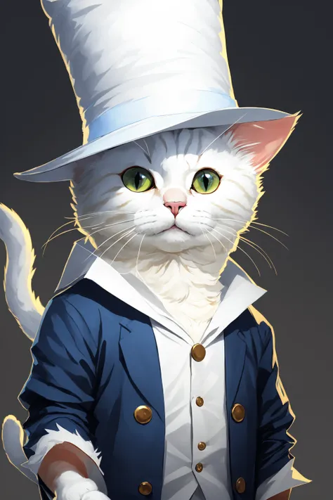 <lora:c4ttitudev2-000003:0.8> c4ttitude, white cat, magician hat