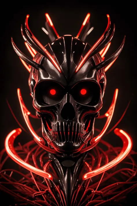 upper body biomechanical helmet, skulls ,alien, red glowing eyes, elegant, intense, claws, veins, captured dramatic lighting, dy...