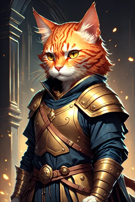 <lora:c4ttitudev2-000003:0.8> c4ttitude, orange cat, black roman outfit, gold helmet <lora:comboutfit:0.2>