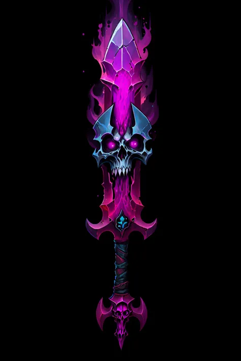 game art of demonic cleaver sword with skulls in painting comix art style, <lora:pecha_swords_lora_v1-000004:0.8>, best quality,...