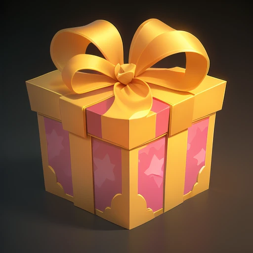 there is a yellow gift box with a pink bow on it