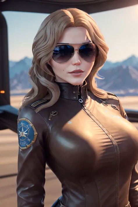 a photo of a stylish S046_KalinkaFox, as a (pilot:1.1), wearing (aviator-sunglasses), (8k, RAW photo, best quality, ultra high res, photorealistic, masterpiece, ultra-detailed, Unreal Engine)