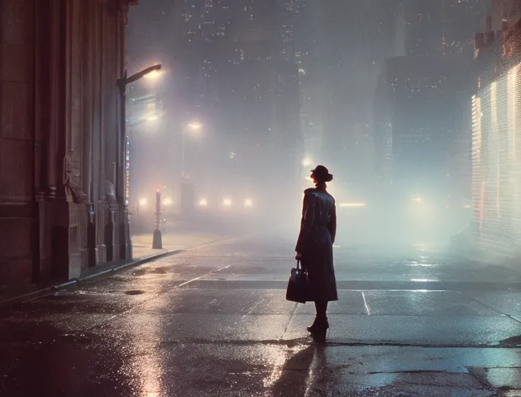 woman, stands at the wall with graffiti, perspective, night city <lora:blade runner 1982:1>, photorealistic, hyperrealistic, hyp...