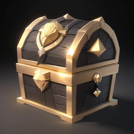 a close up of a gold and black chest with a key