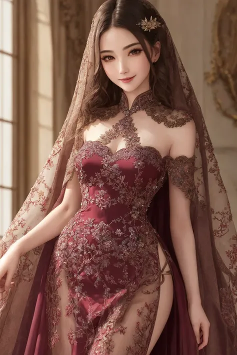 Masterpiece, absurdres, fine detail, HDR, highly detailed face and eyes, photorealistic, solo,1girl,smiling
edgCoquine,Haute_Couture, [lingerie|dress], woman wearing a [Haute_Couture|edgCoquine] dress, front view, superb embroidery,designer dress,
 <lora:C...