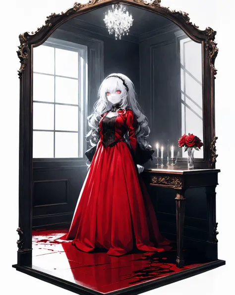 (white background:1.5), 1 girl, mid shot, full body,
<lora:GachaSplash4:1:Gacha> <lora:SilvermoonMix06:1>
1girl, solo, oil painting, red dress, long wavy black hair, crimson hair accessory, piercing blue eyes, intense gaze, pale skin, subtle smile, slender...