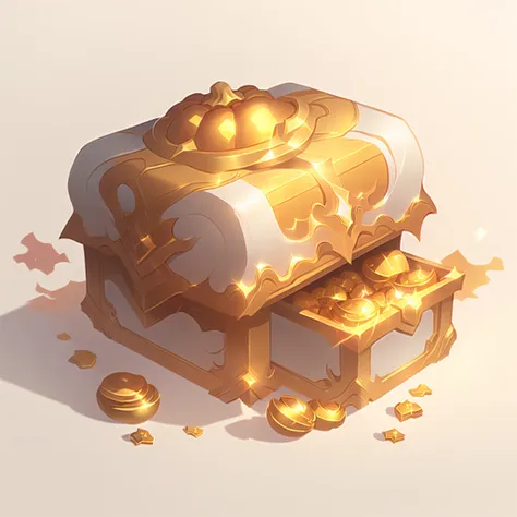 there is a gold chest with a gold crown on top